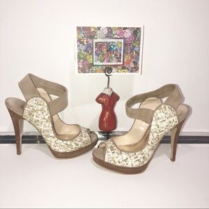 Michael Shannon “Cindy” basket weave/ suede heel.